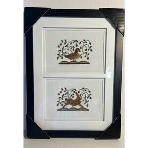 Crafts Cross Stitch 2 Patterns Goose and Rabbit Packaged Black Glass Frame